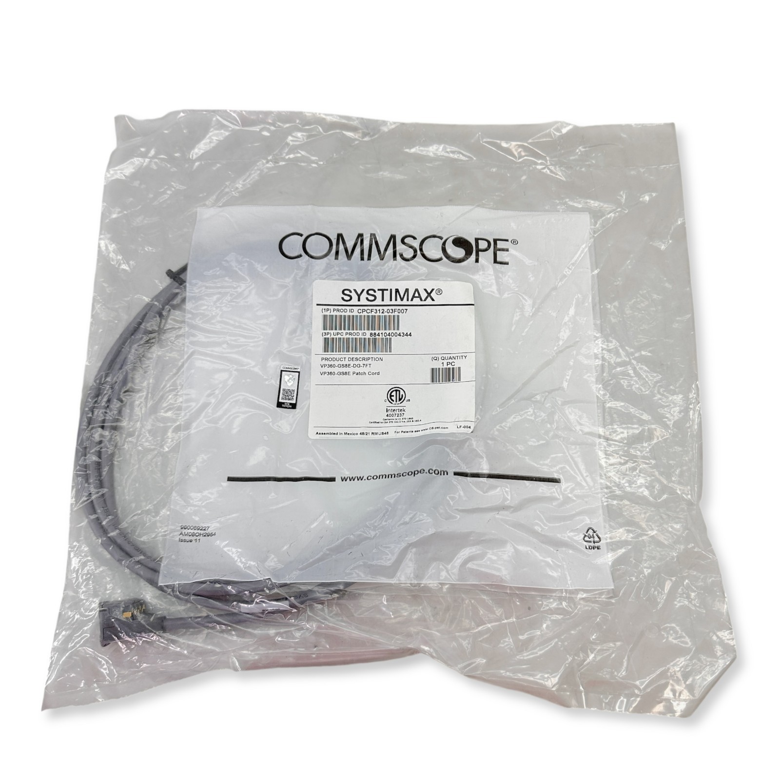 CommScope SYSTIMAX VP360-GS8E-DG-7FT VisiPatch 360 to RJ45 Patch Cord - 7ft Gray