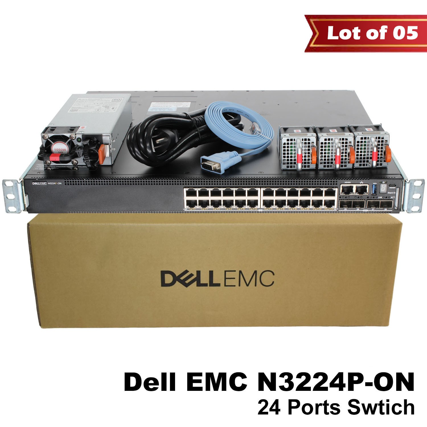 Lot of 5 Dell EMC N3224P-ON 24x1G 4x10G 2x100G PoE Switch HJ9HD 1050W GM1R7