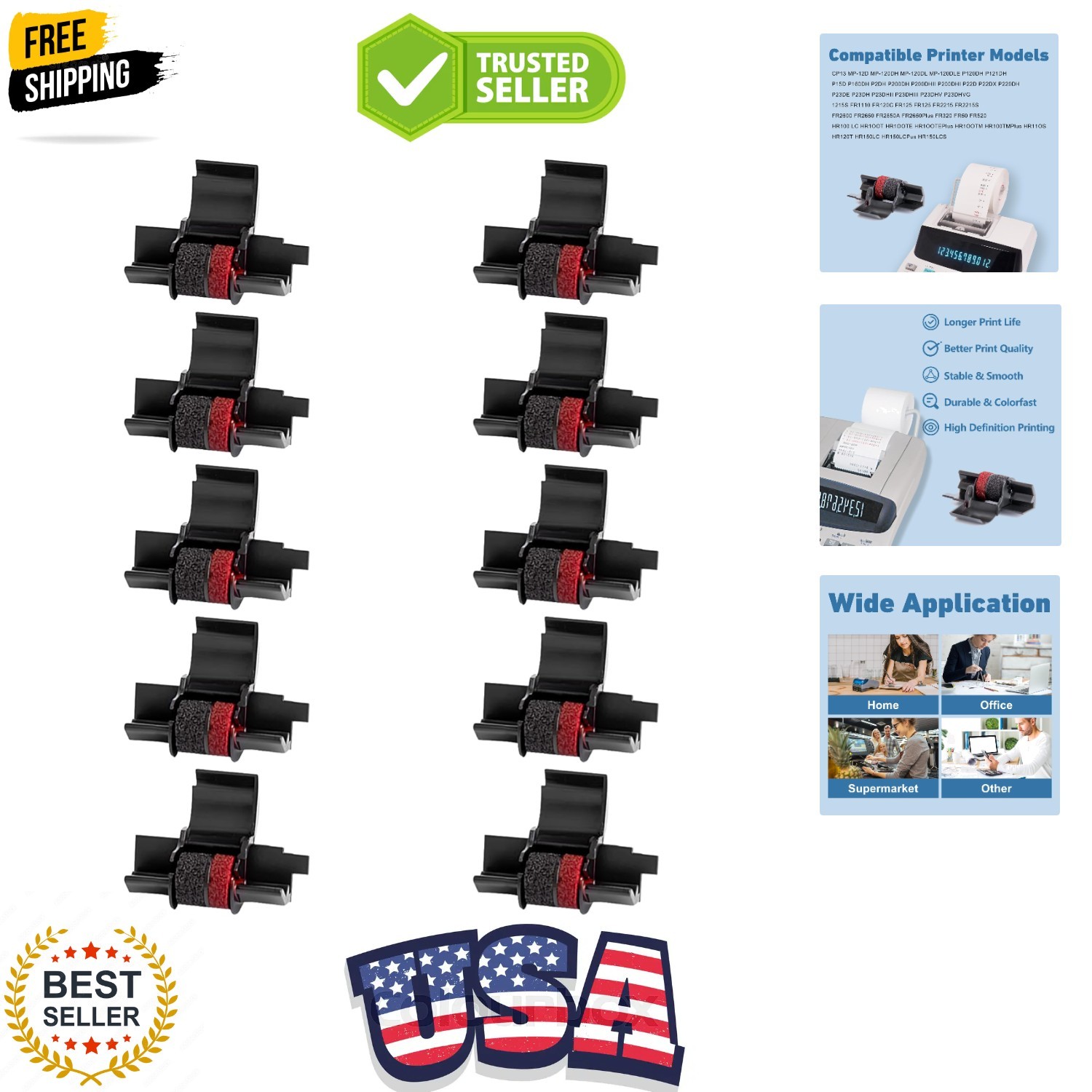10 Pack IR40T IR-40T Compatible with Calculator Ink Roller Ribbon Replacement...