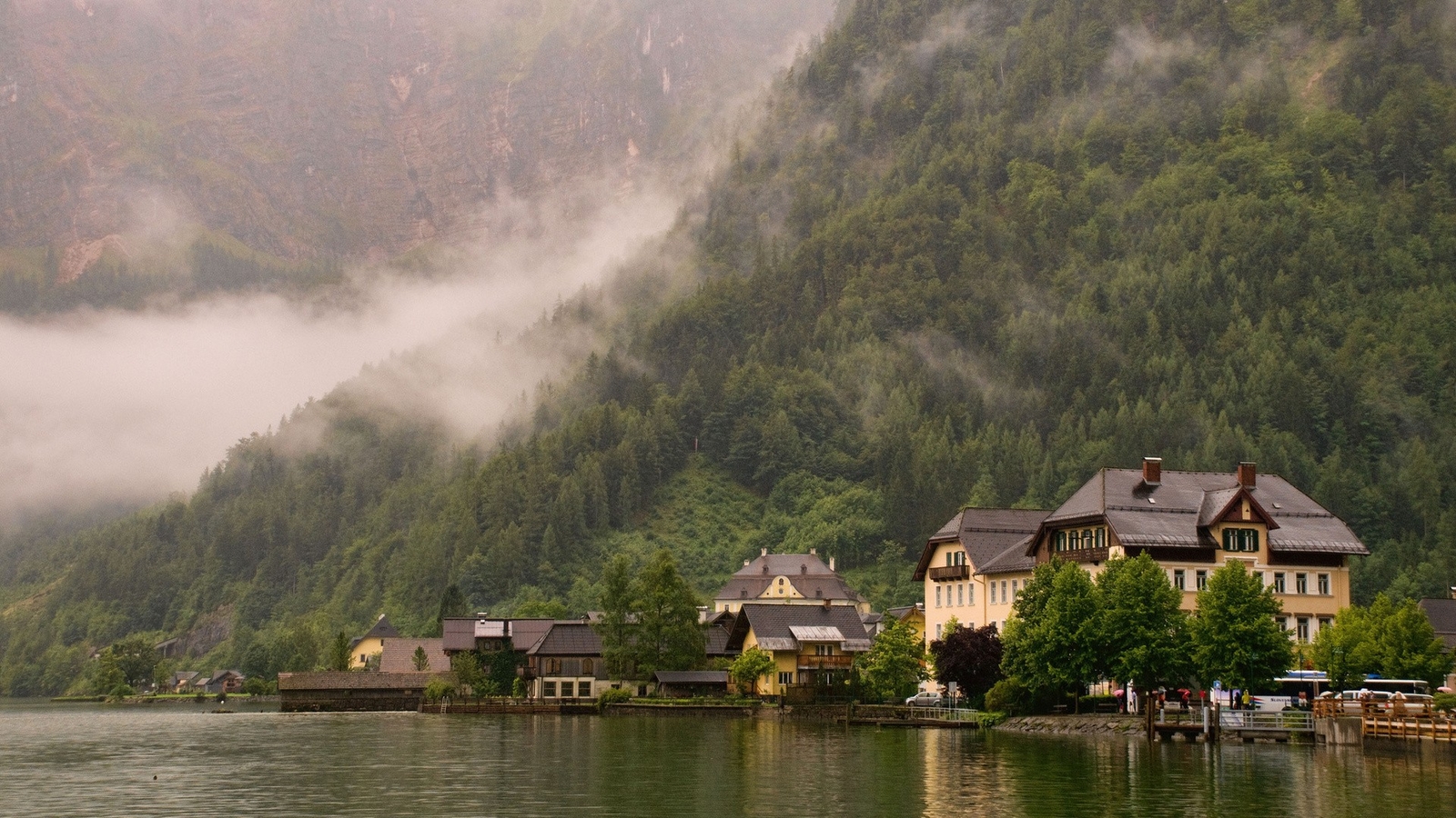 Landscape austria house trees water idyllic hallstatt Custom Gaming Mat Desk