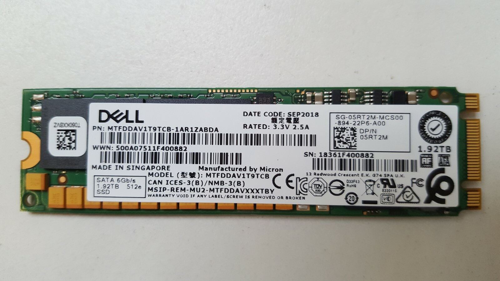 Dell Micron 5100 PRO BOOT 1.92TB SSD 6Gbps SATA M.2 512n ISE BOSS BOSS-2 (5RT2M)