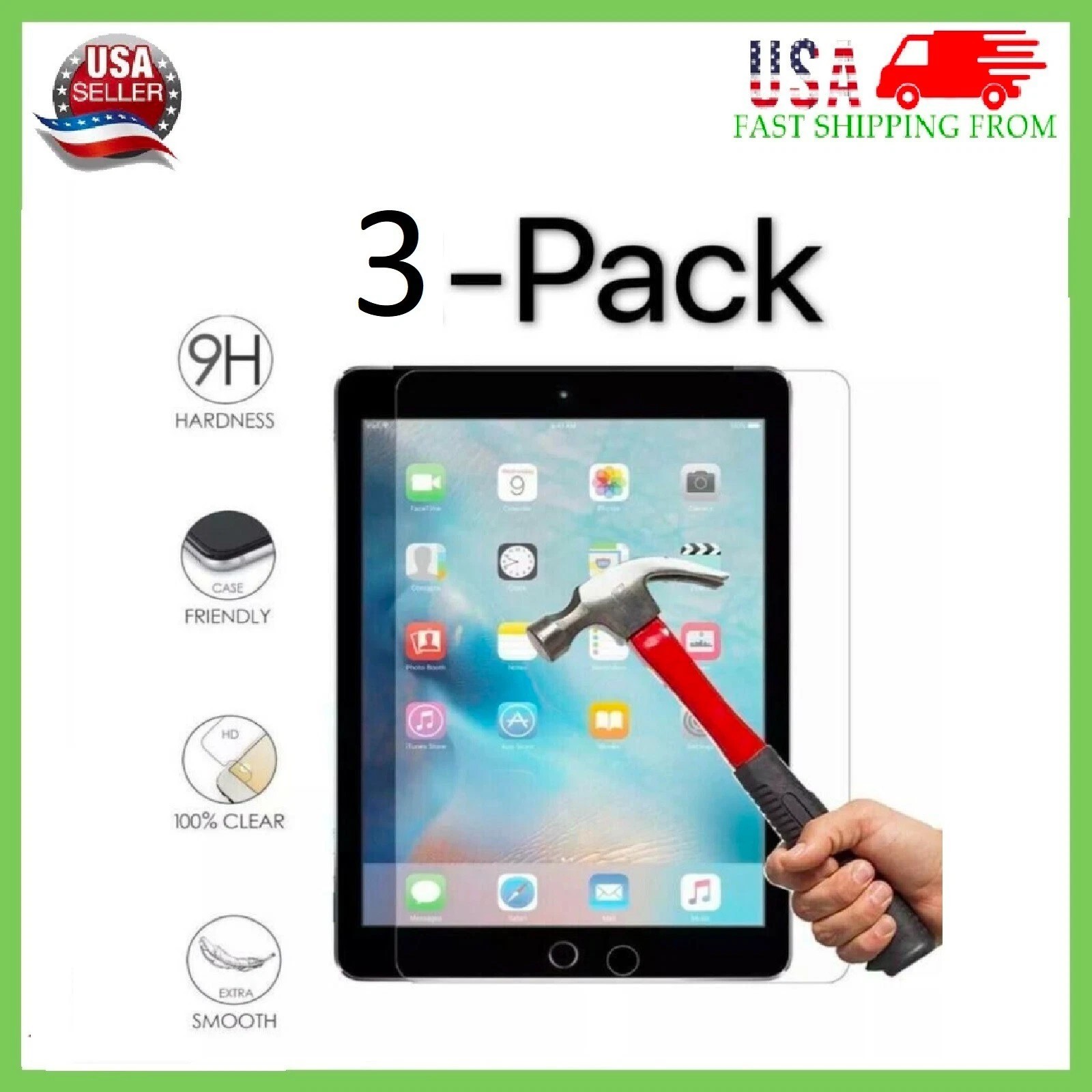 {3xPack} HD Clear Tempered Glass Screen Protector For iPad 10.2 7th 8th 9th Gen