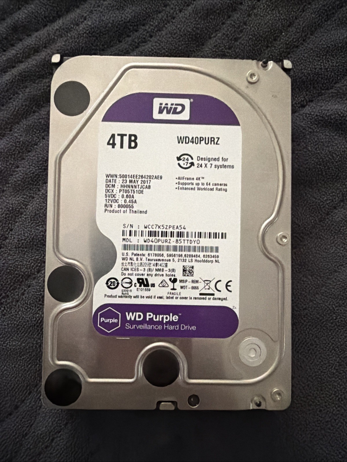 Western Digital Purple 4TB,Internal,5400 RPM,3.5 inch (WD40PURX) Hard Drive