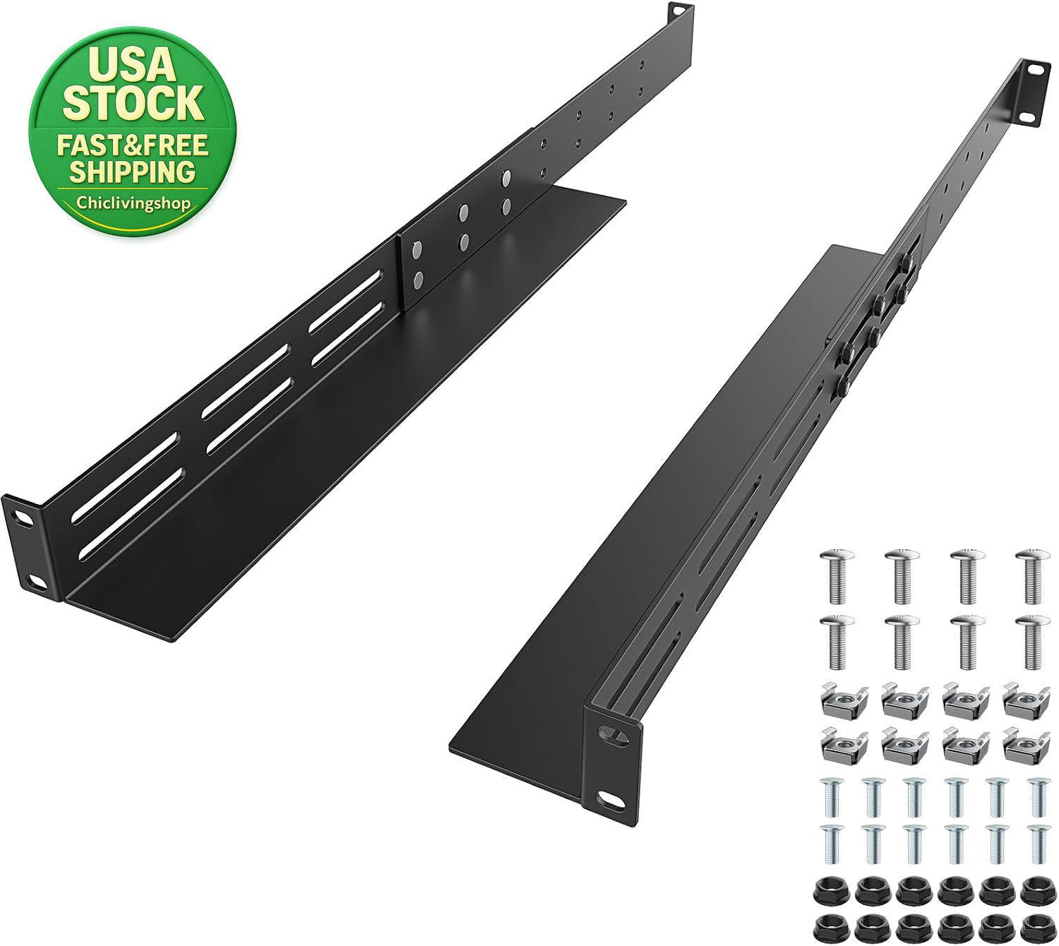 1U Universal Rack Mount Rails 4-Post Server Rack Shelf Steel Rail 1 Pack Set
