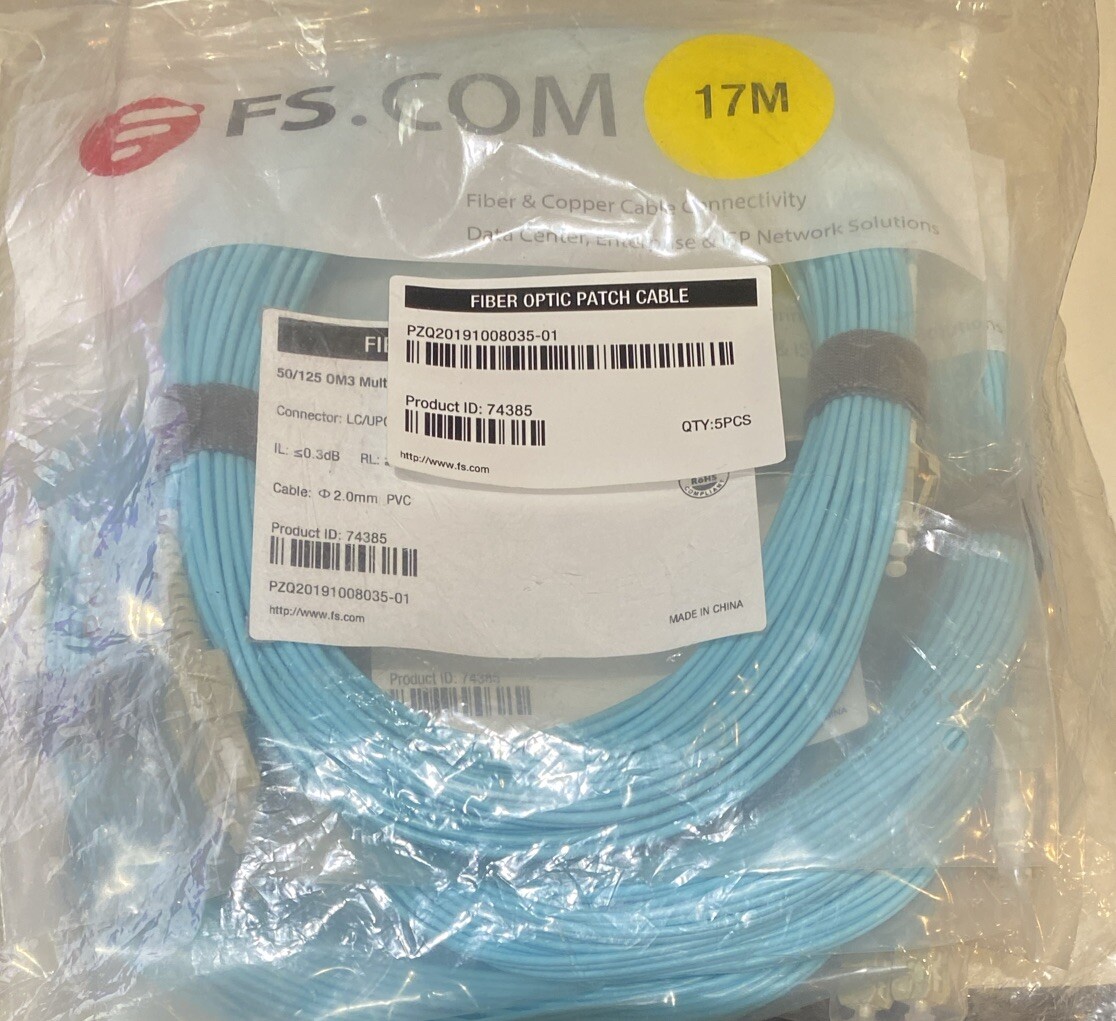 Fiber Patch Cable  17M  50/125 OM3 Multimode  Lot of 5