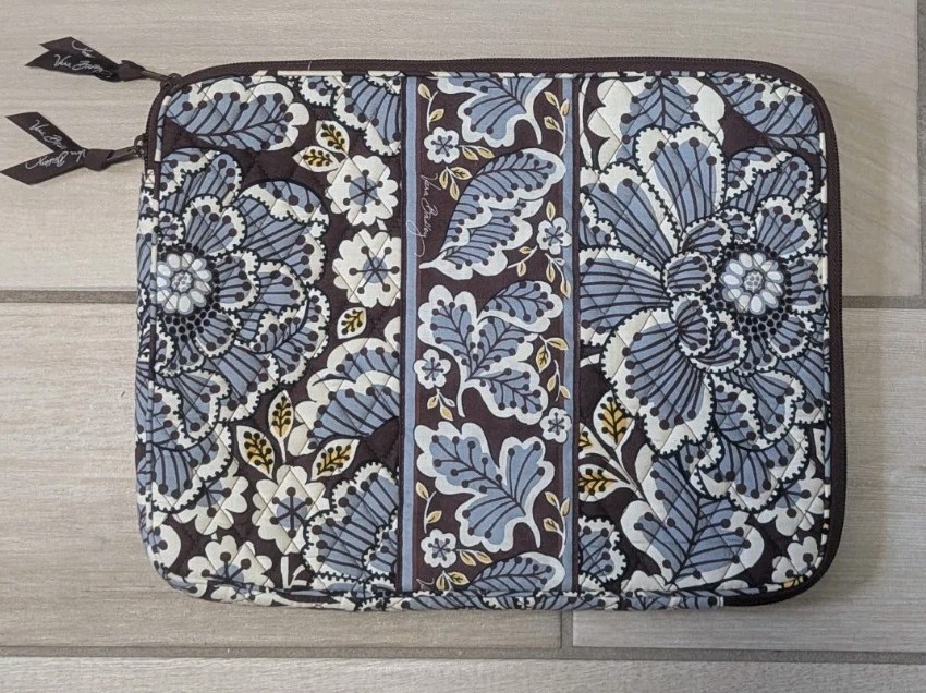 Vera Bradley Slate Bloom Brown Blue Floral Zip Soft Laptop Case 17" (11" x 14")