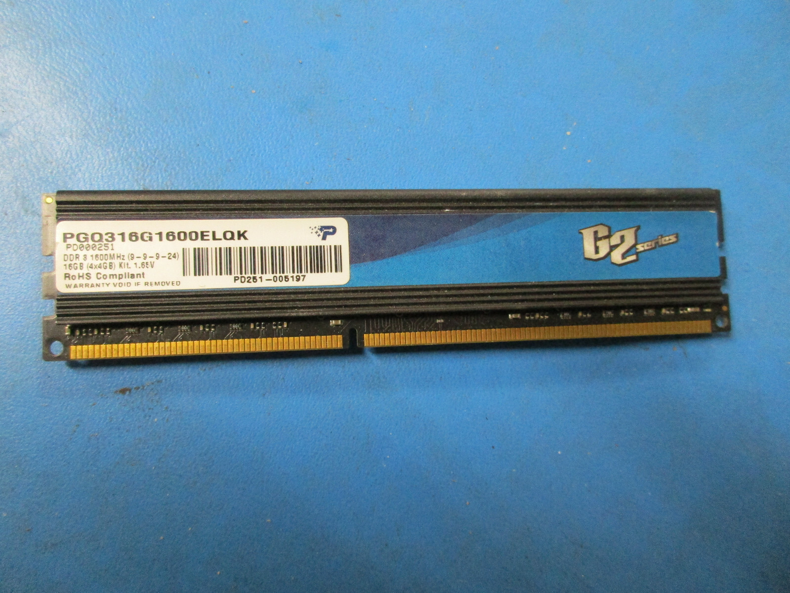 PATRIOT MEMORY G2 SERIES 4GB 1X4GB PC3-12800 DDR3 NON-ECC 240PIN PGQ316G1600ELQK