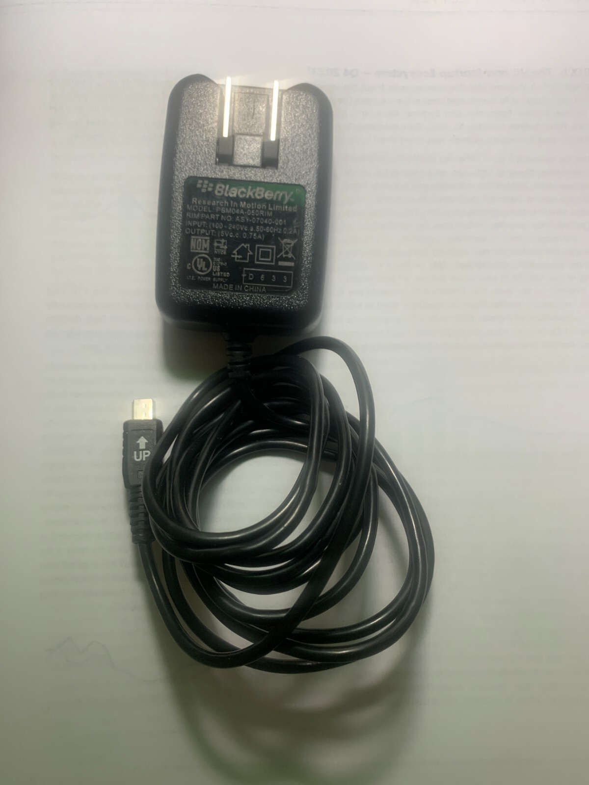Genuine BlackBerry PSM04A-050RIM Power Supply Wall Charger Adapter Cord Cable