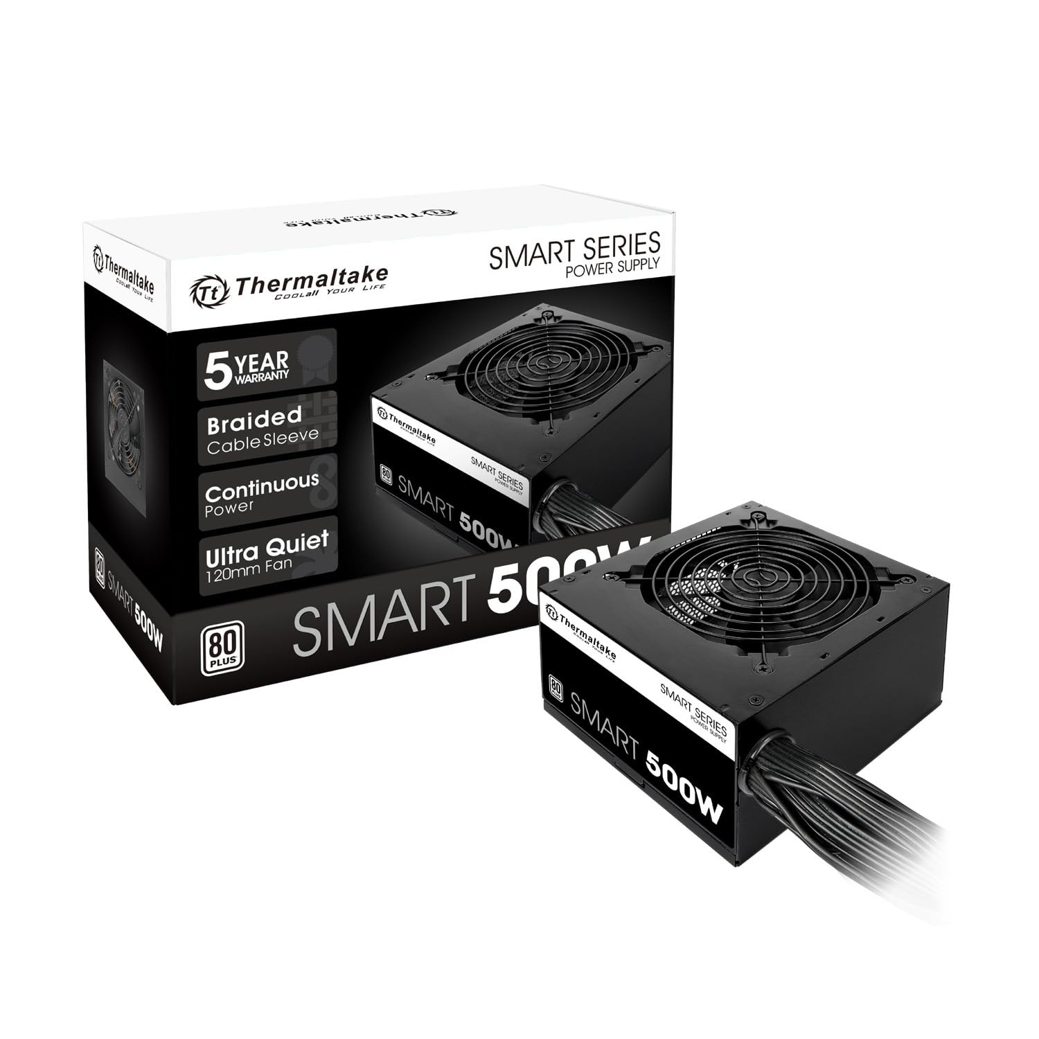 Smart 500W 80+ White Certified PSU, Continuous Power with 120mm Ultra Quiet C...