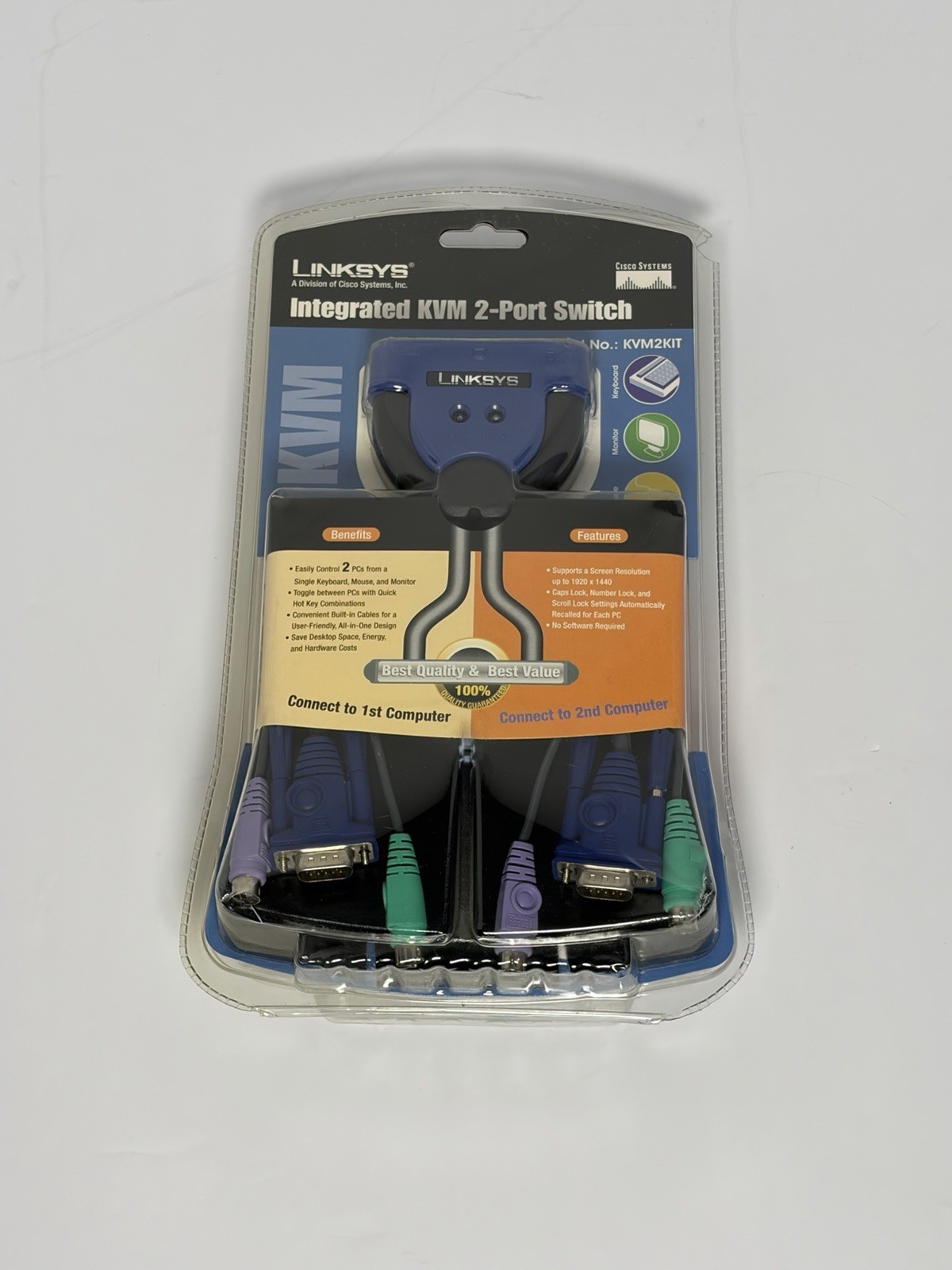 BRAND NEW CISCO-LINKSYS KVM2KIT INTEGRATED KVM  2-PORT SWITCH -3 Part Out-6 In