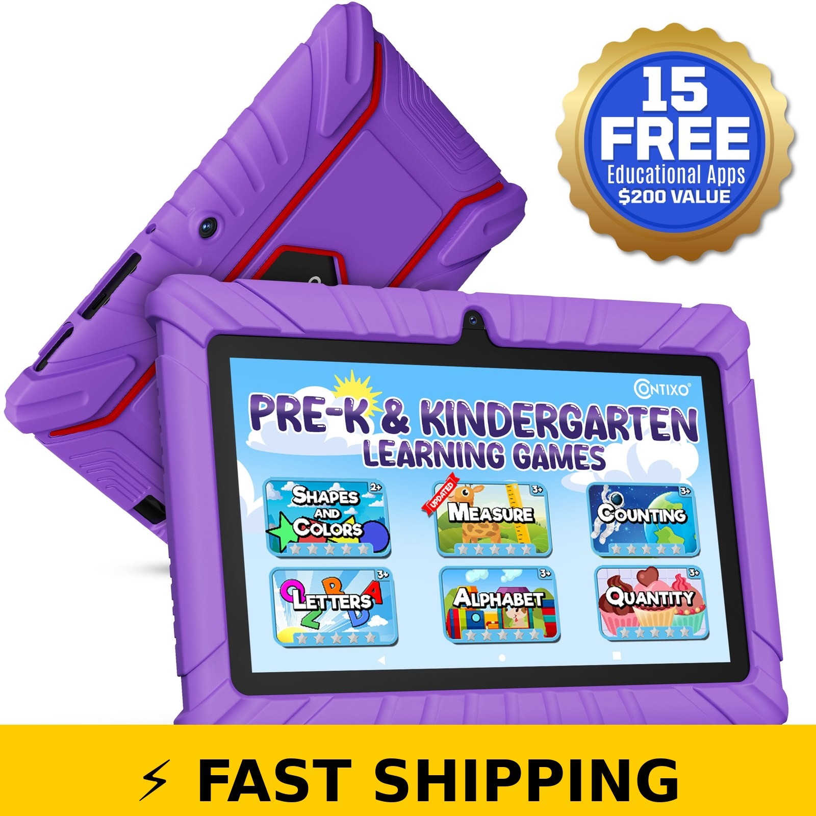 Contixo Kids Tablet 2025, 7" Android Tablet, Purple, 32GB Storage