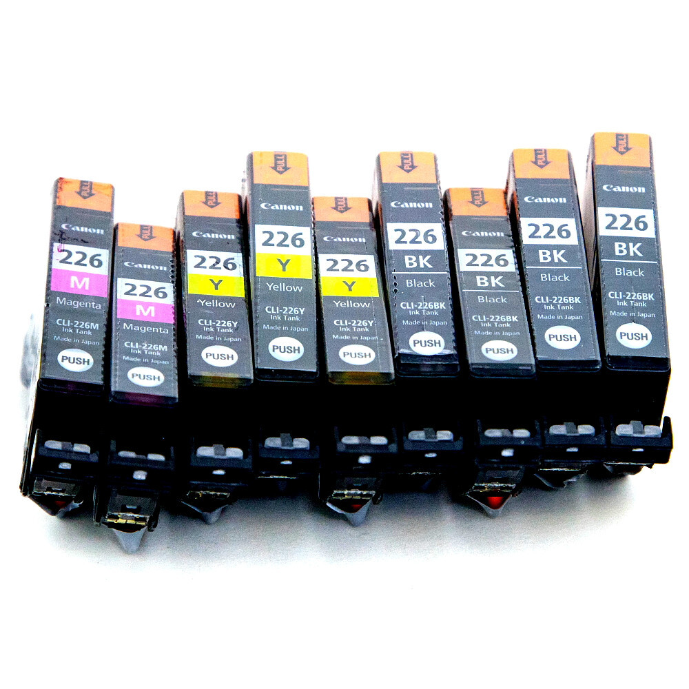 Canon Ink Tanks CLI226BK, CLI226Y, CLI226M Brand New Factory Sealed 9 Ink Tanks