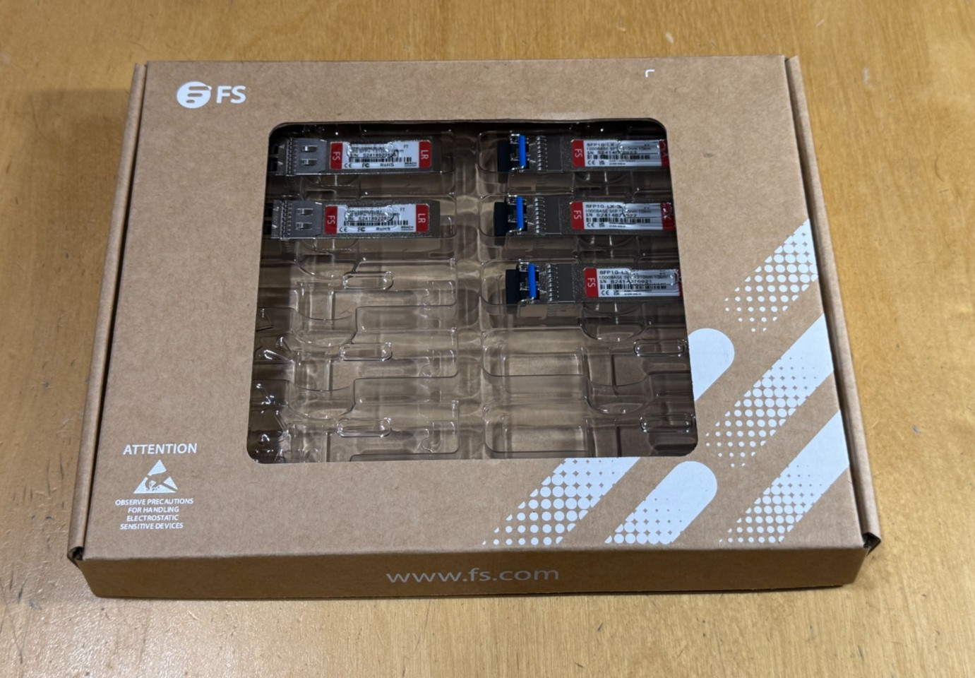 Lot of 5 - FS Fortigate 10GBASE-LR (2) and 1000BASE-LX (3) Transceivers