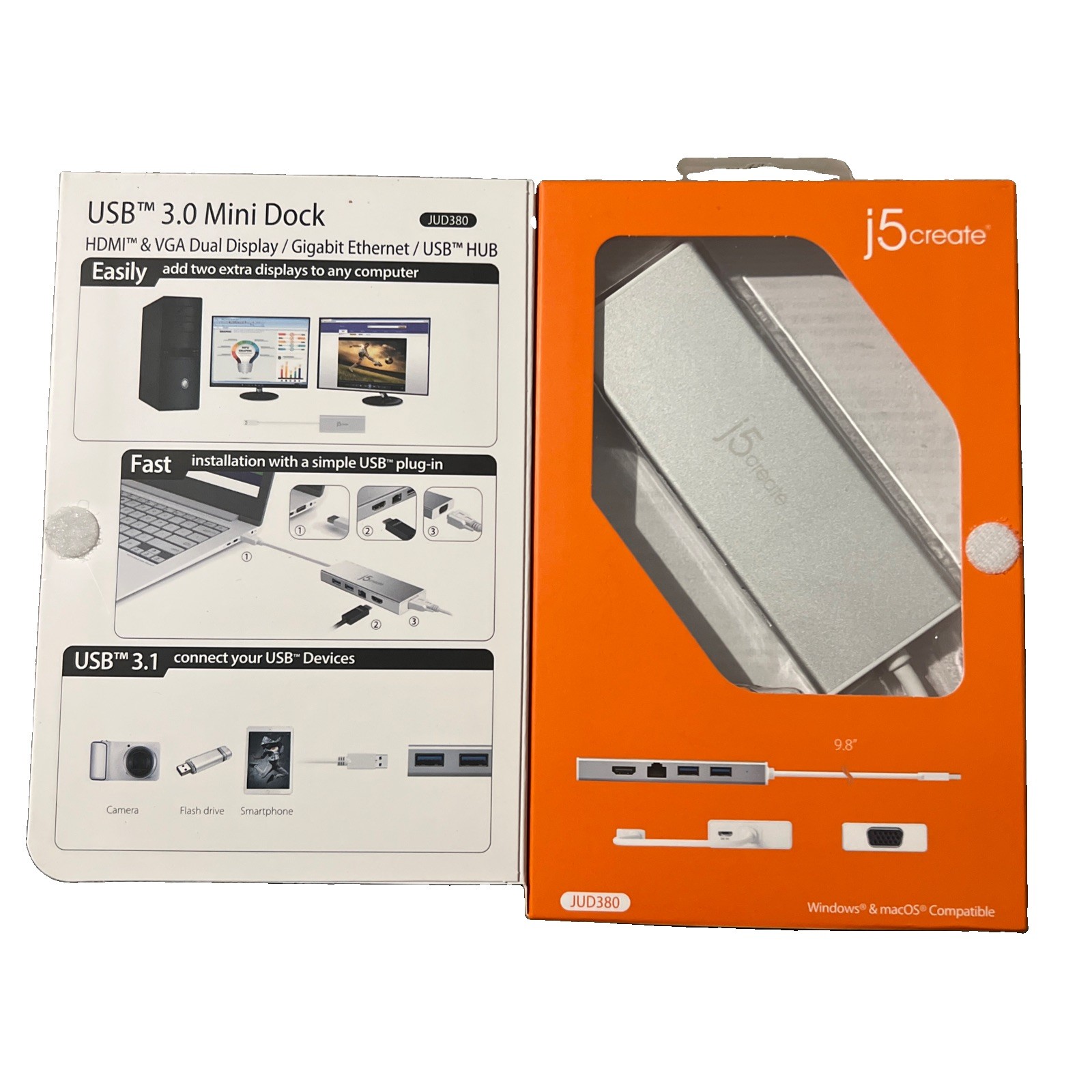 j5create JUD380 USB 3.0 Mini Docking Station, Silver