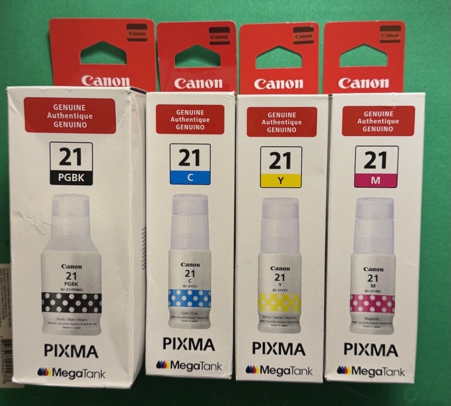 Genuine Canon 21 Ink Bottle Combo-B/C/M/Y for MegaTank 3260 printer-OEM-4PK