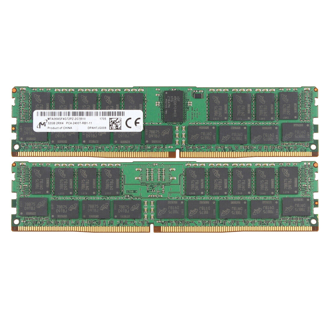 Micron 2x 32GB PC4-2400T-RB1-11 2RX4 DDR4 288PIN ECC Server Memory RAM DIMM *KK