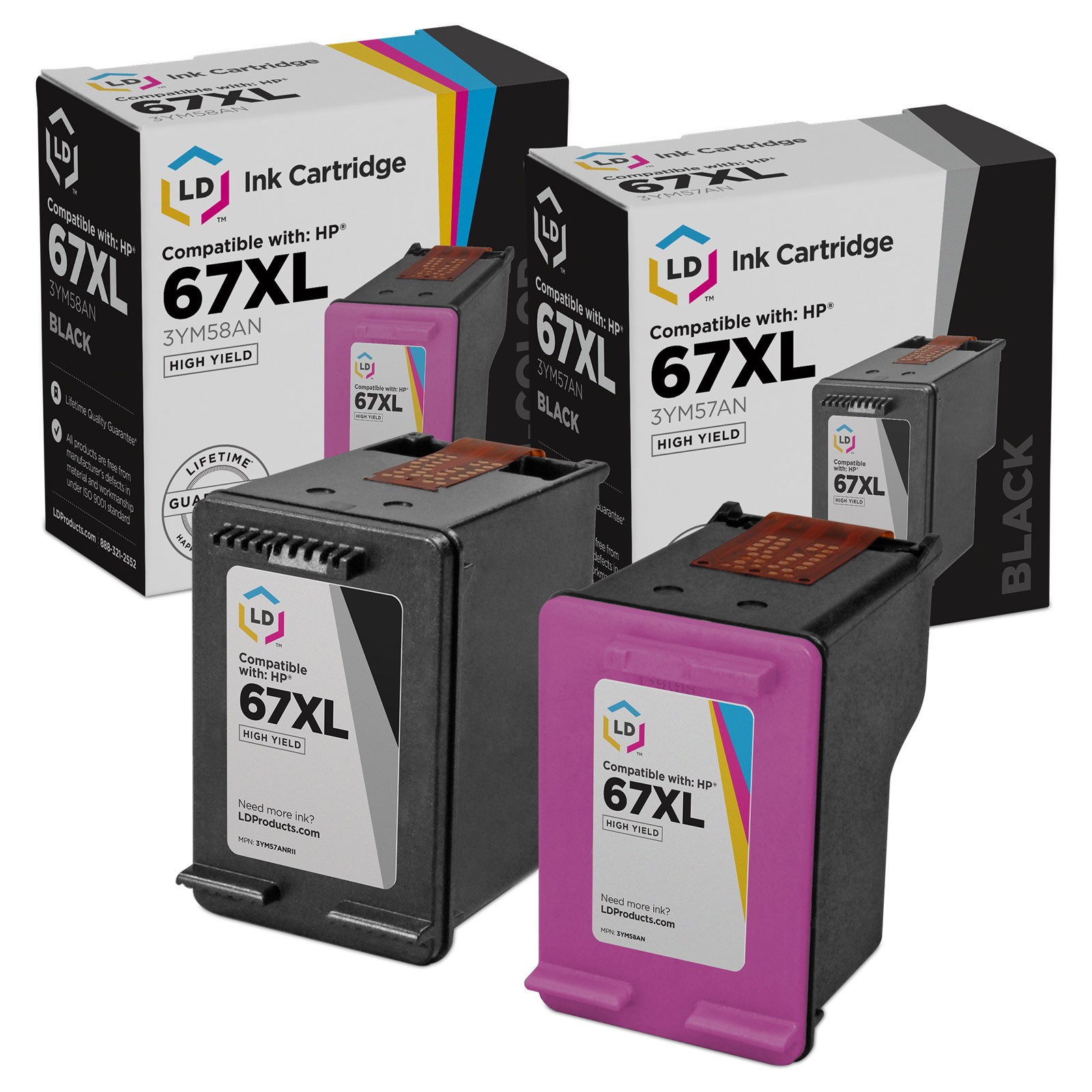 LD Replacements for HP 67XL HY Ink Cartridges: 3YM57AN Black & 3YM58AN Color 2PK