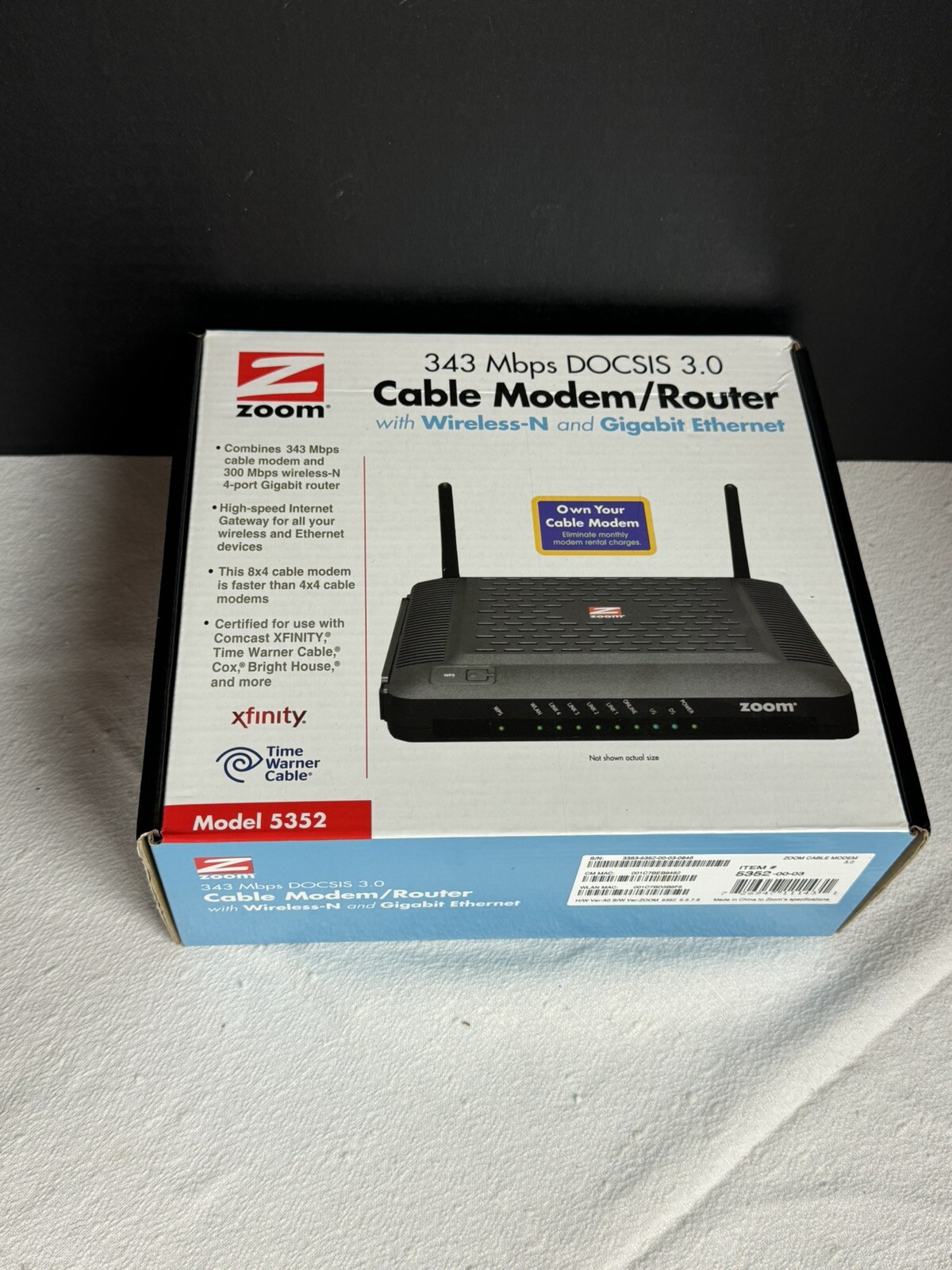 Zoom Model 5352 DOCSIS 3.0 Cable Modem / Router Wireless N and Gigabit Ethernet