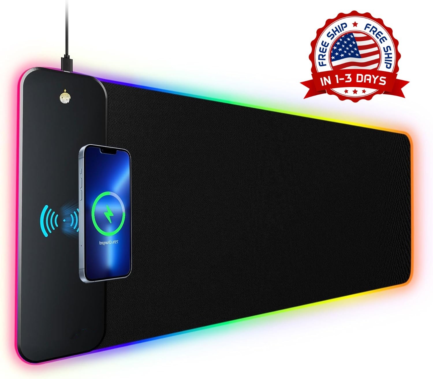 Alfombrilla de ratón para juegos RGB con carga inalámbrica de 15 W (Negra) NUEVO