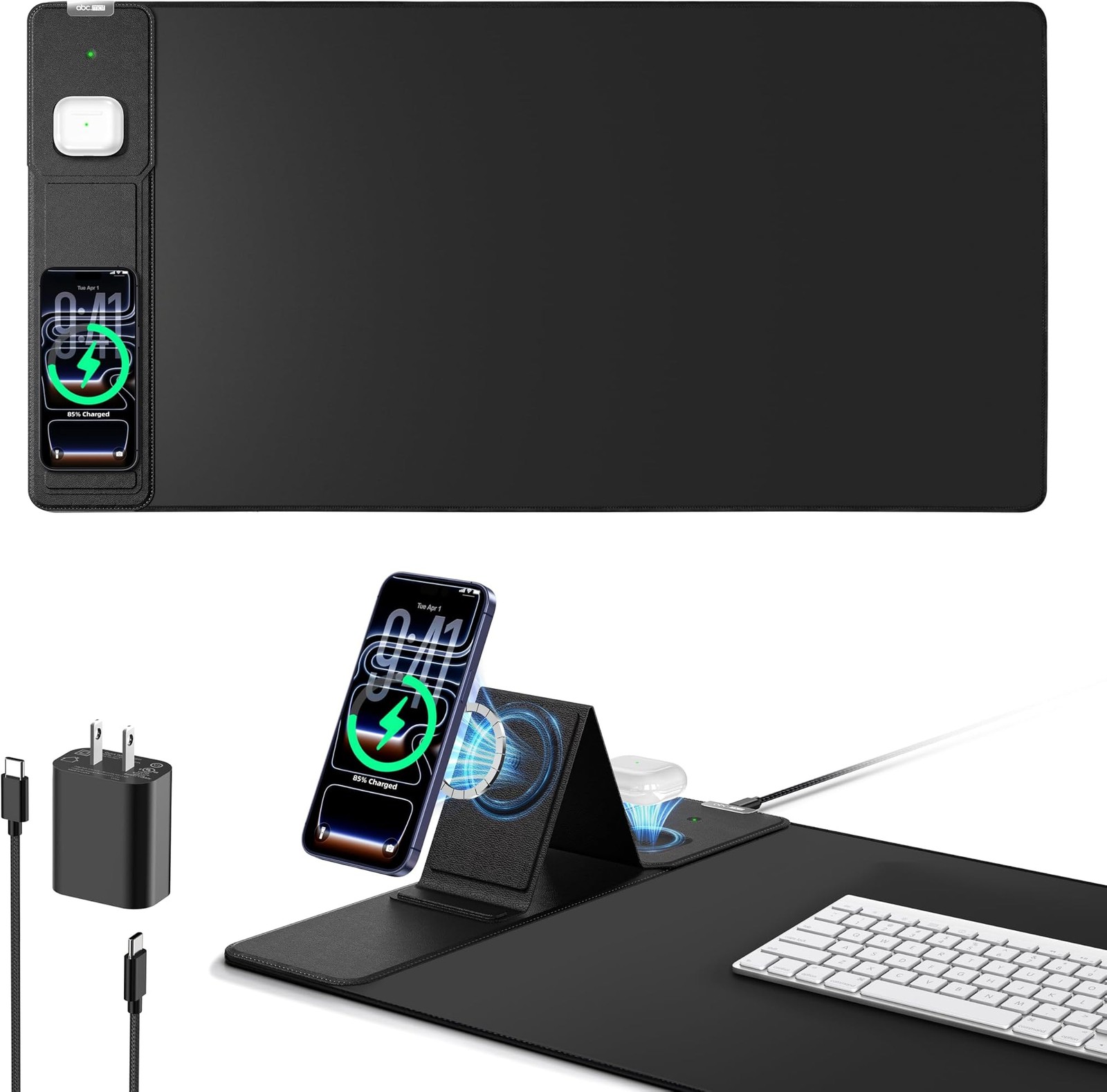 Mouse Pad with Magnetic Wireless Charging & Adjustable Phone Stand, 31.5"x15....