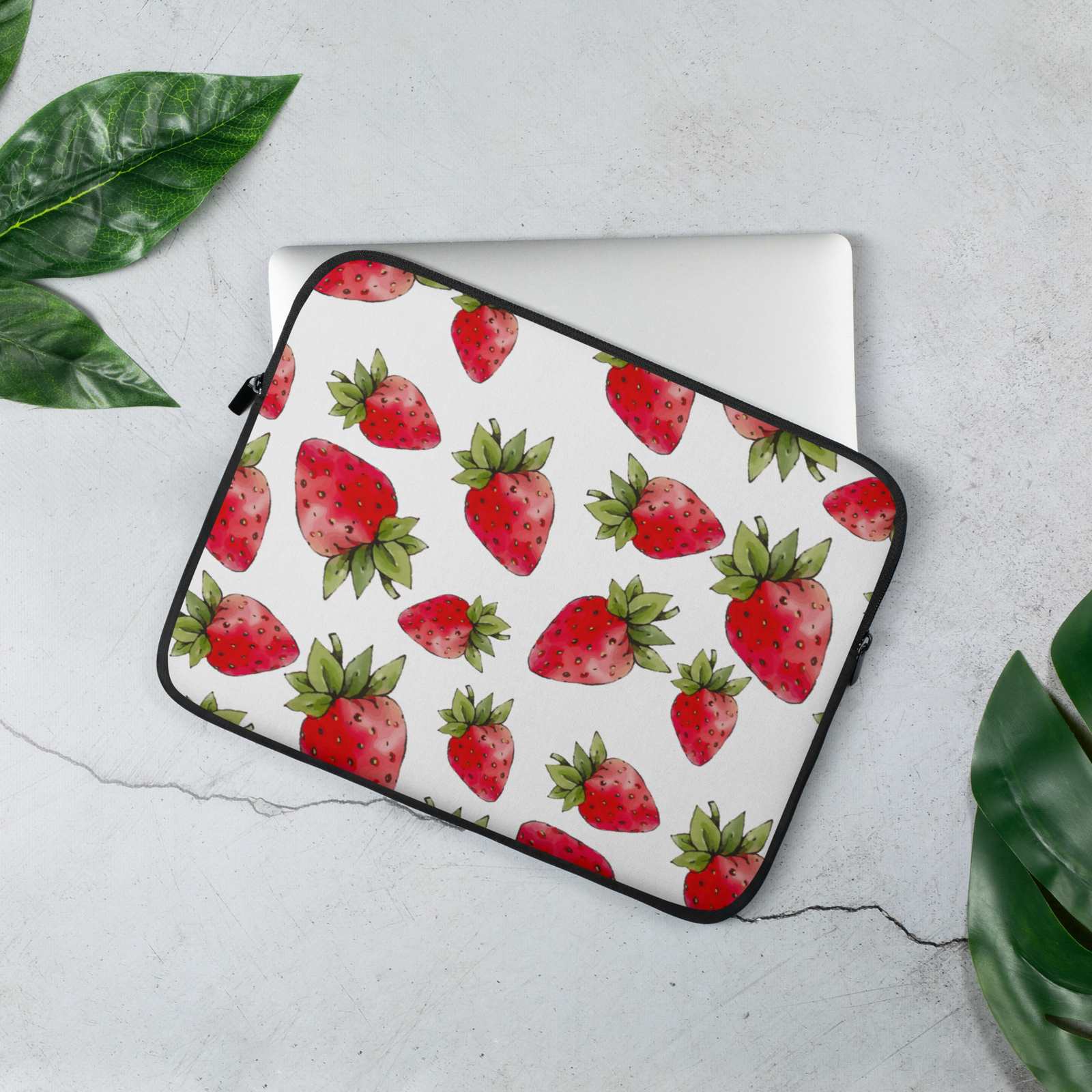 Cute Strawberry Neoprene Laptop Sleeve, Faux Fur Lined, Lightweight Laptop Case 
