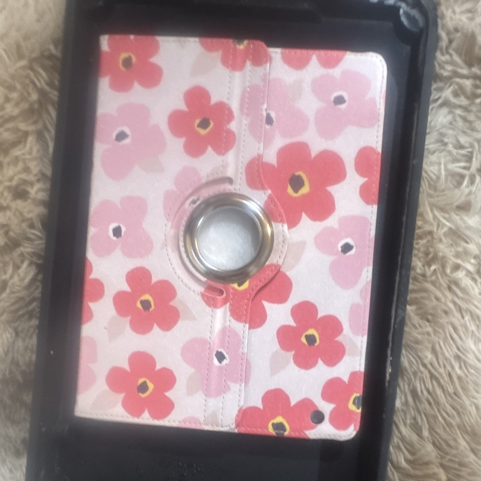 Rotating Stand Folio Case for iPad, Synthetic Leather, Pink Floral Black Back