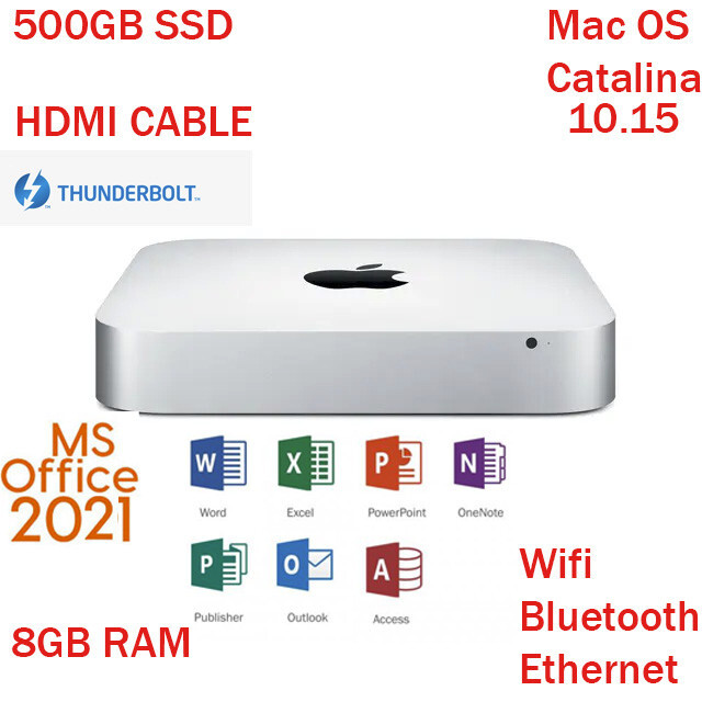 Apple Mac Mini A1347 MD387LL/A 2012 i5 2.5GHz 8GB RAM 500GB SSD macOS 10.15 HDMI