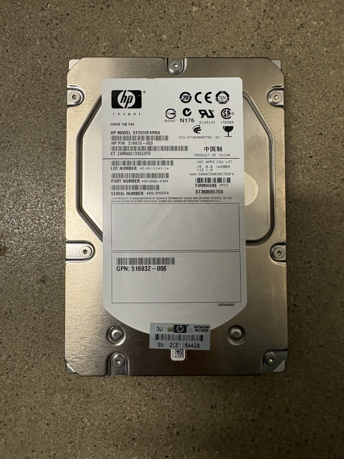 HP EF0600FARNA 600GB 6G 15K RPM SAS LFF INTERNAL ENTERPRISE HDD