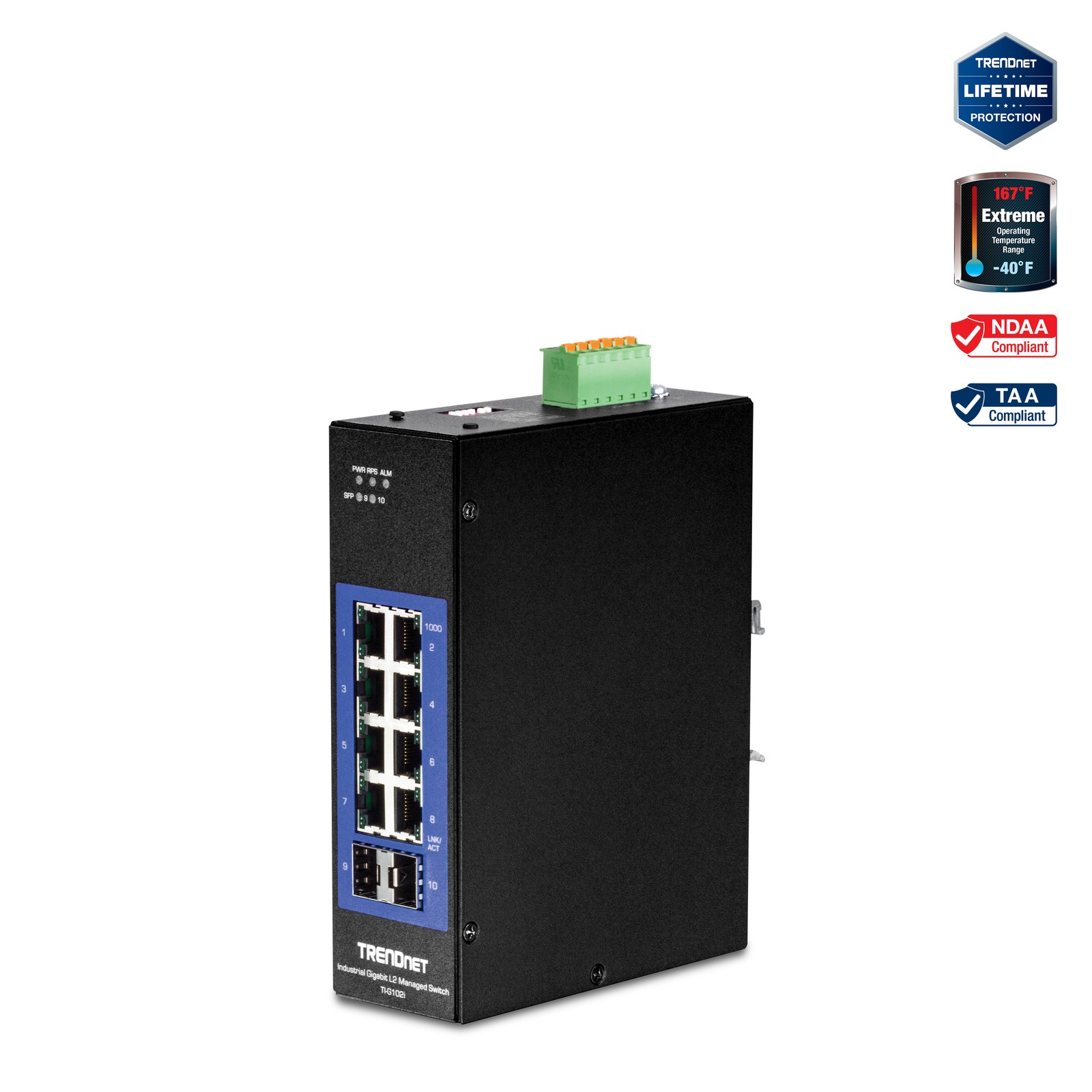 TRENDnet TI-G102i 10-Port Industrial Gigabit L2 Managed DIN-Rail Switch