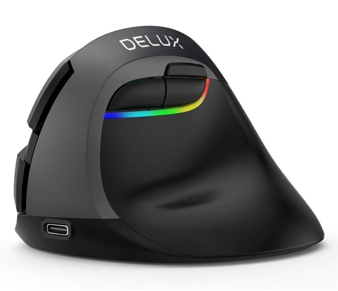 DELUX Rechargeable Bluetooth 4000DPI Ergonomic Vertical 2.4G Wireless Mouse PC