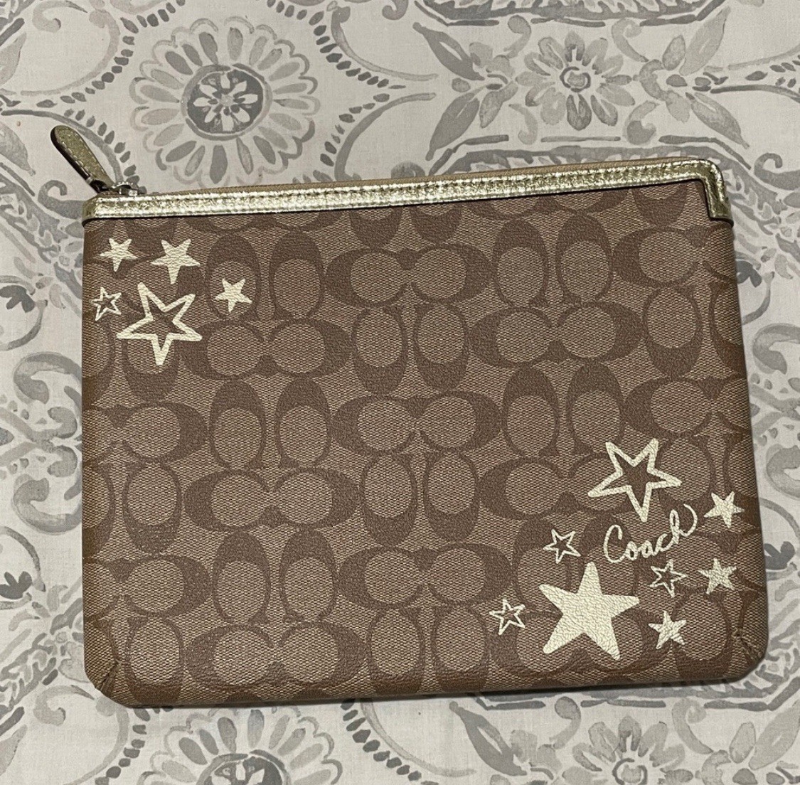 Coach Brown and Gold Star Pattern Tablet Case