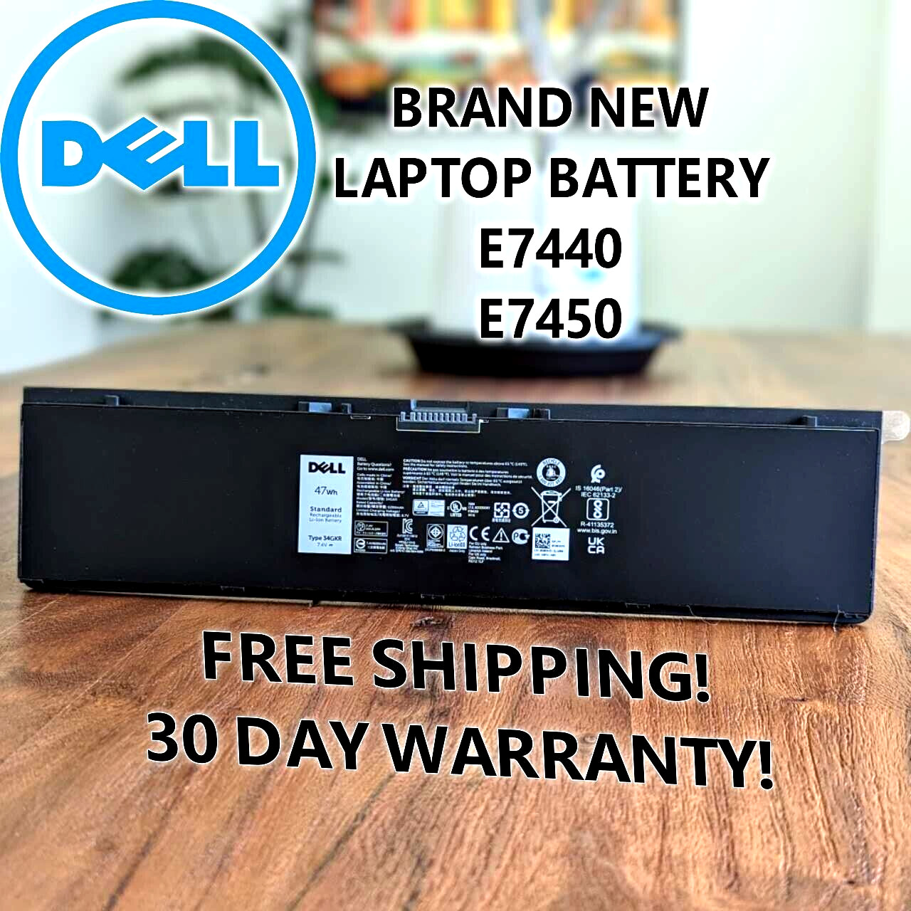 Genuine Dell Latitude E7440 E7450 Laptop Battery 47Wh 7.4 V 34GKR G95J5 3RNFD