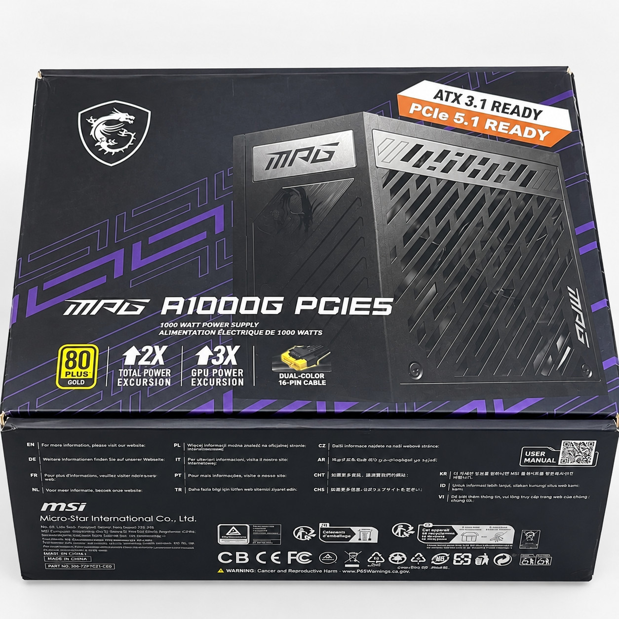 MSI MPG A1000G PCIE5 1000W 80+ Gold Fully Modular Gaming Power Supply w/ Cables