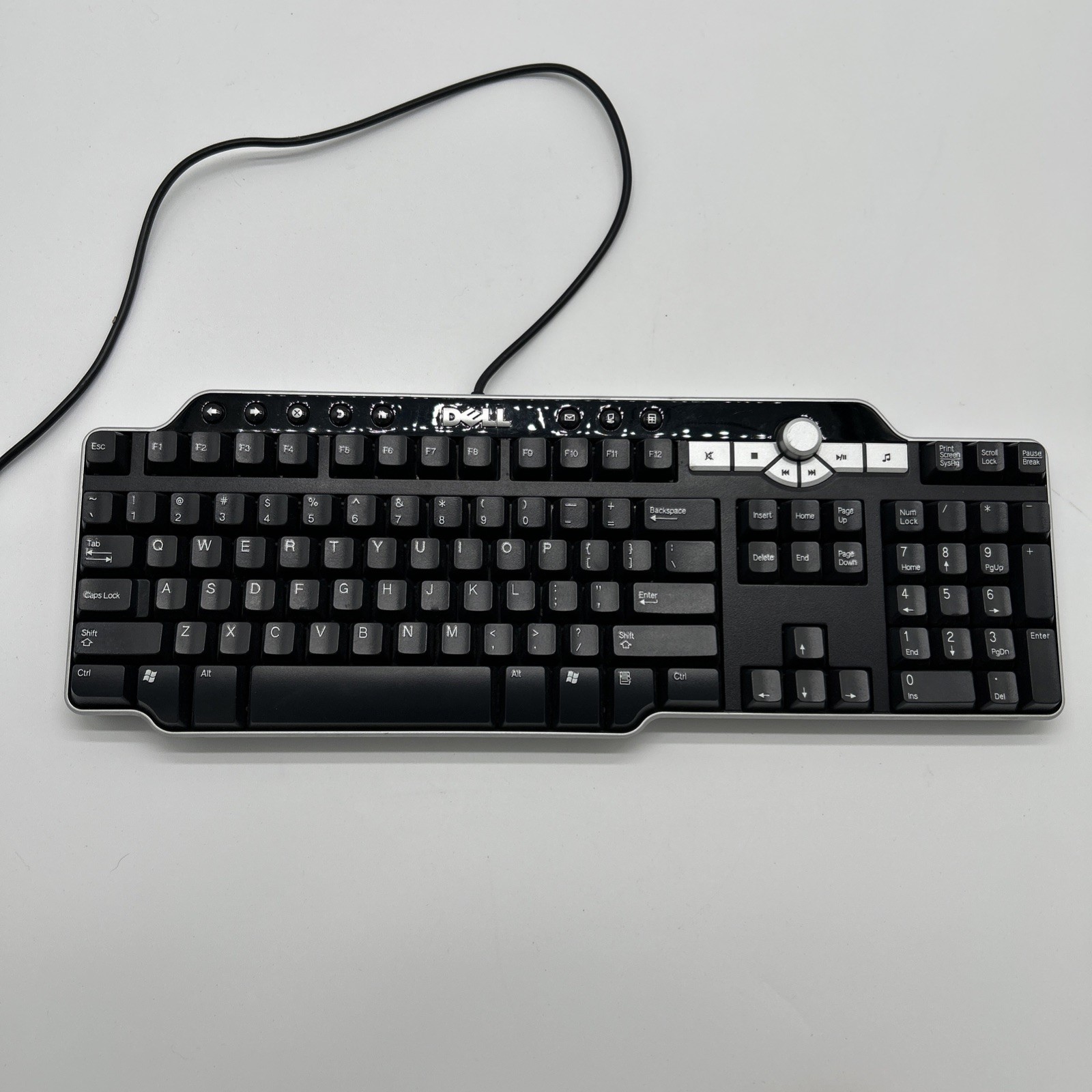 DELL Multimedia Computer Keyboard Model SK-8135 Black Silver Tested WORKS