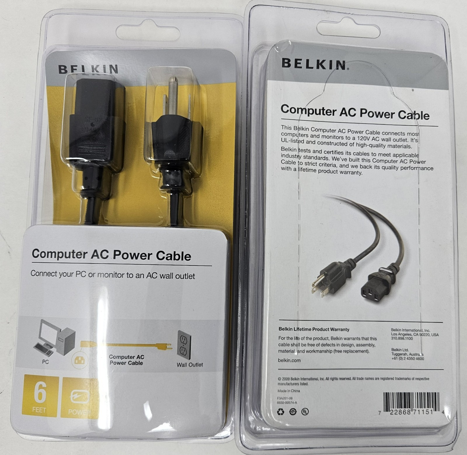 Belkin F3A201-06-W Computer AC Power Cable Qty 2