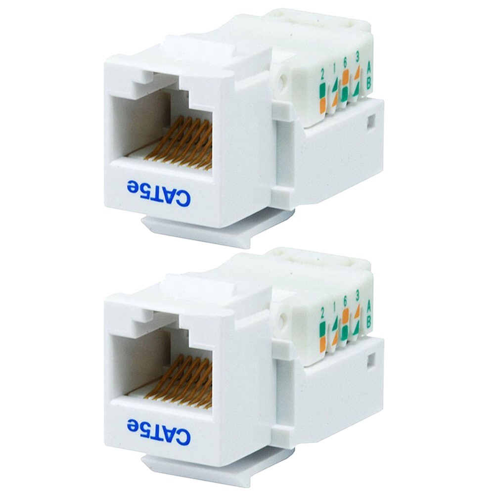 2x Cat5e RJ45 Ethernet LAN Network Keystone Jack Tool Less For Solid Cable White