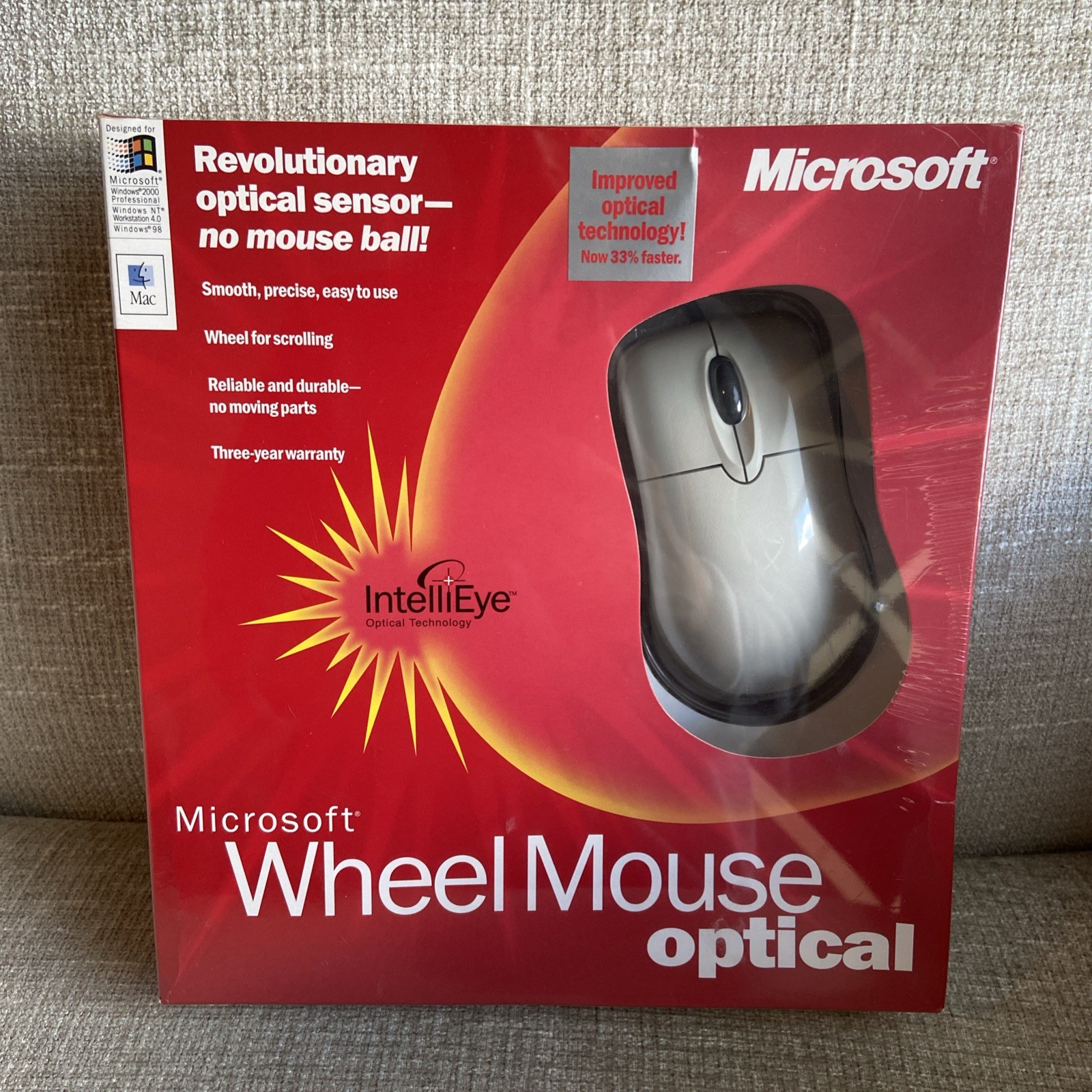 Vtg New Factory Sealed Microsoft Wheel Mouse Optical D66-00001 USB PS/2  2000 
