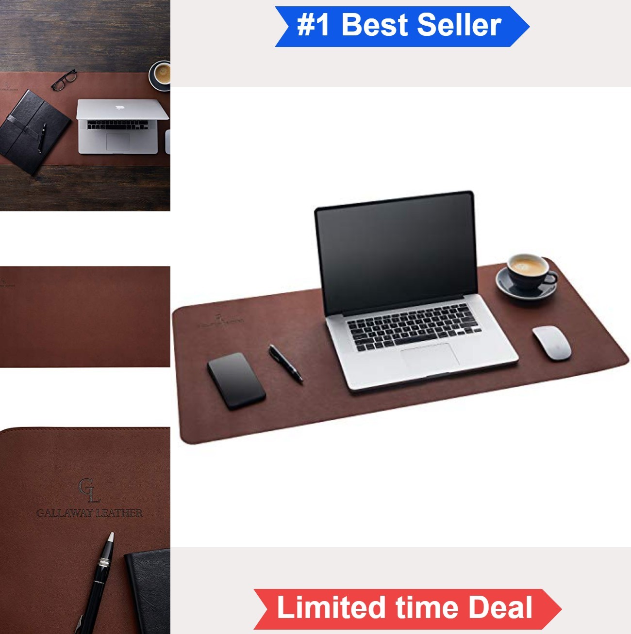 Leather Desk Mat 36 x 17 Inch Dark Brown PU Non Slip Felt Base Large Desk Pad