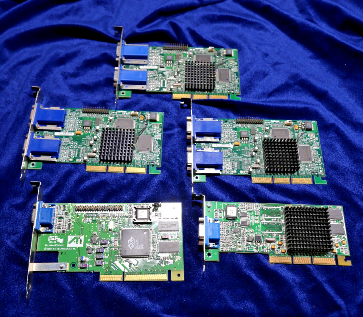 (3) MATROX G45FMDHP16DB DUAL SCREEN VGA GRAPHICS CARDS + (2) ATI VGA CARDS; AGP