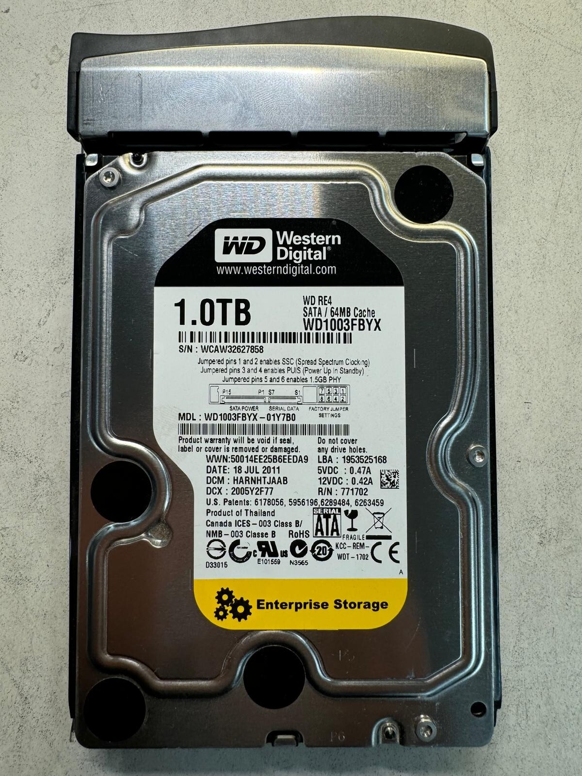 WD WD1003FBYX-01Y7B0 771702 1TB 7.2K RPM  64MB CACHE 3Gb/s SATA 3.5" HDD