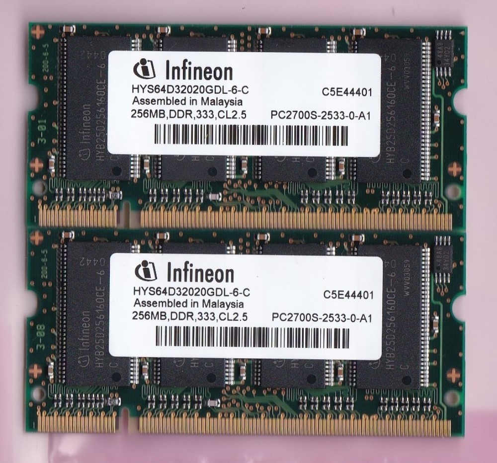 512MB 2x256MB PC2700S Infineon HYS64D32020GDL-6-C DDR-333 Laptop RAM SO-DIMM Kit