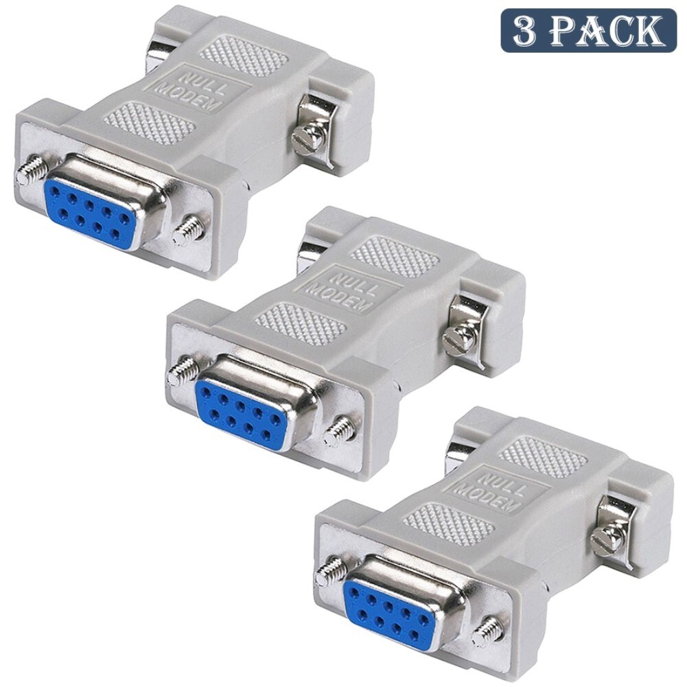 3x DB9 RS-232 9 Pin Serial Port Null Modem Adapter Female/Female Gender Changer