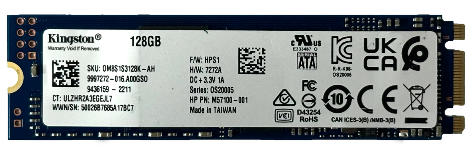 Kingston 128GB SSD SATA III M.2 2280 Solid State Drive 0M8S1S3128K-AH OEM Pull