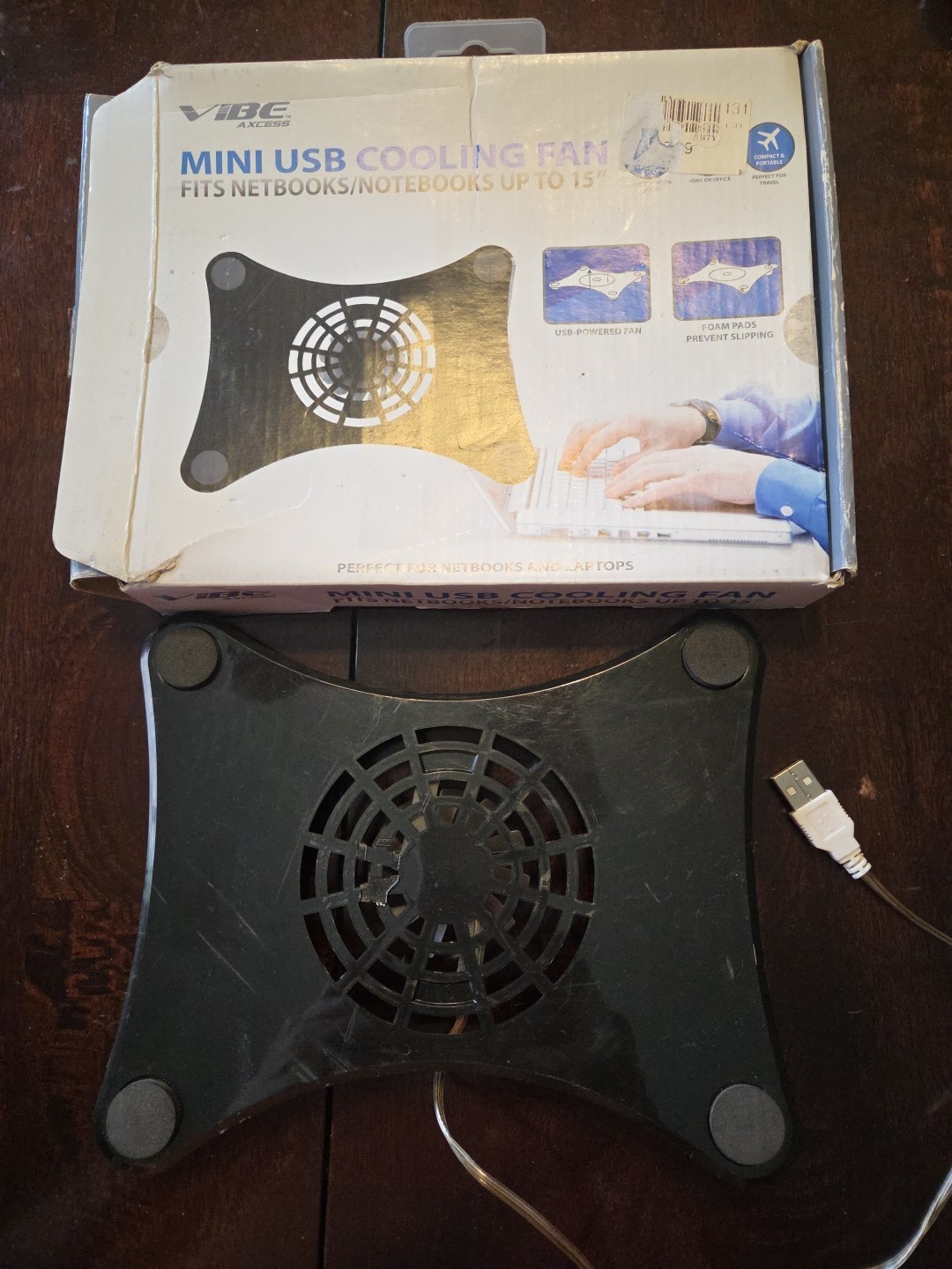 Vibe Axcess Mini USB Cooling Fan Fits Notebooks up to 15" Compact Portable 