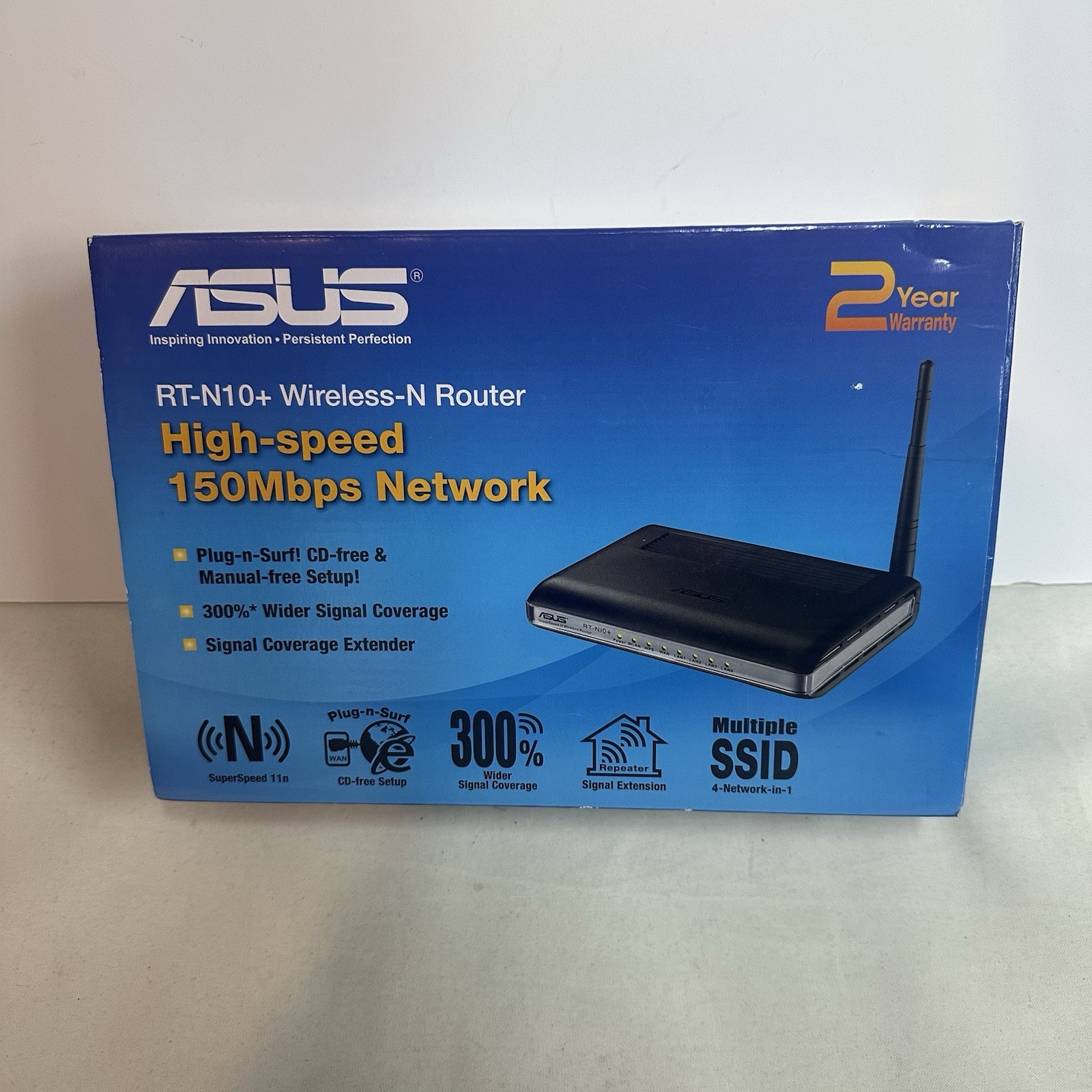 Asus RT-N10+ Wireless-N Router Brand New OPEN BOX Complete With Cords Manual