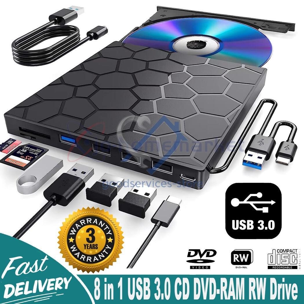USB 3.0 Slim External CD DVD Drive Disc Player Burner Writer For Laptop PC Mac