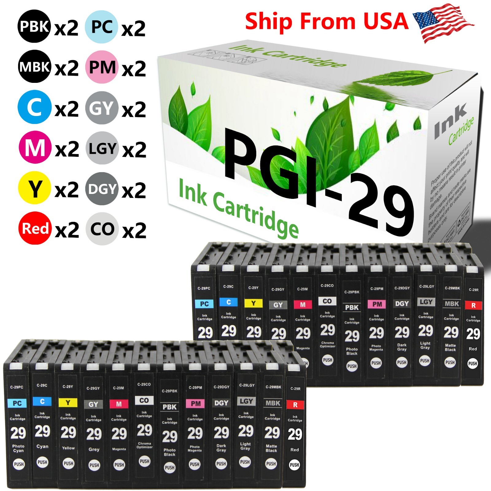 (24 Pack, 2 sets) PGI-29 PGI29 Ink Cartridge for PIXMA pro-1 Laser Printer