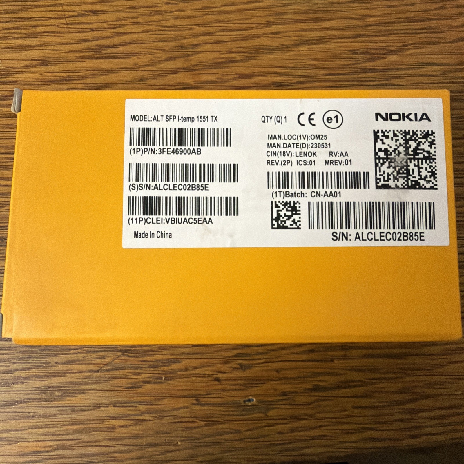 Nokia ALT SFP I-temp 1551 TX 3FE46900AB Transceiver Module New Yellow Box