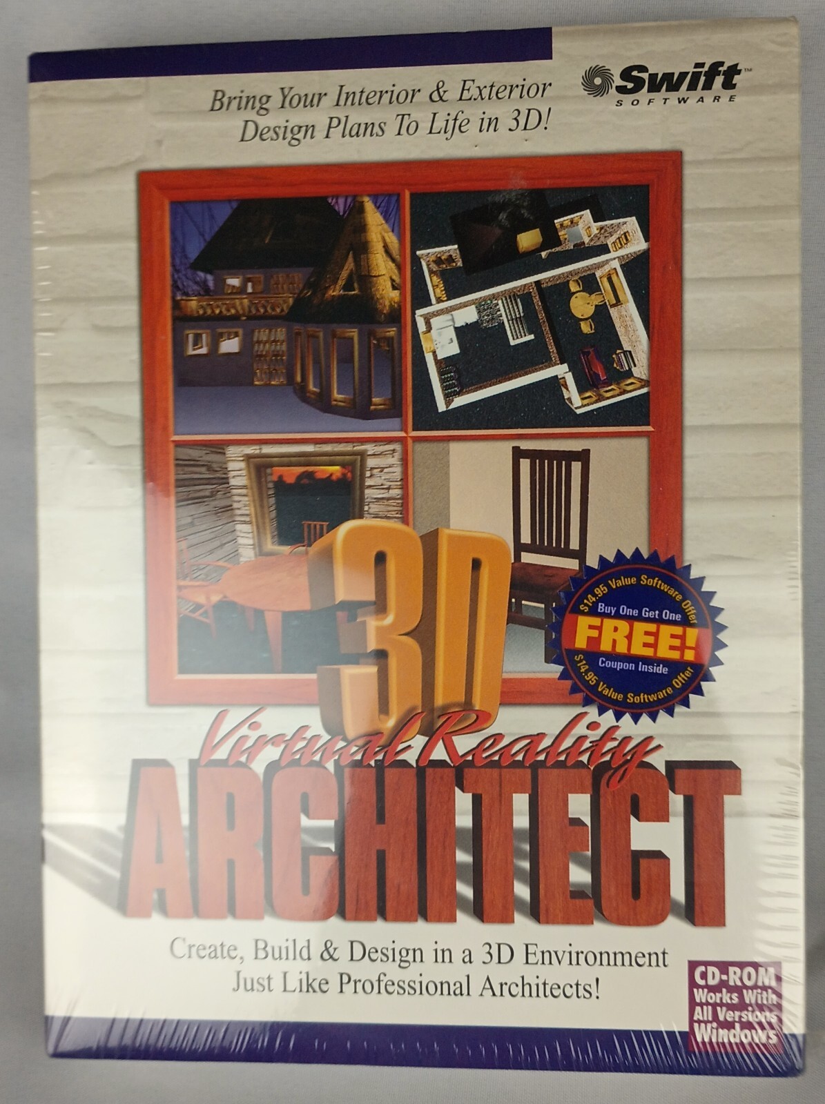 Vintage 3D Virtual Reality Architect CD Rom Deadstock NOS Windows Swift Software
