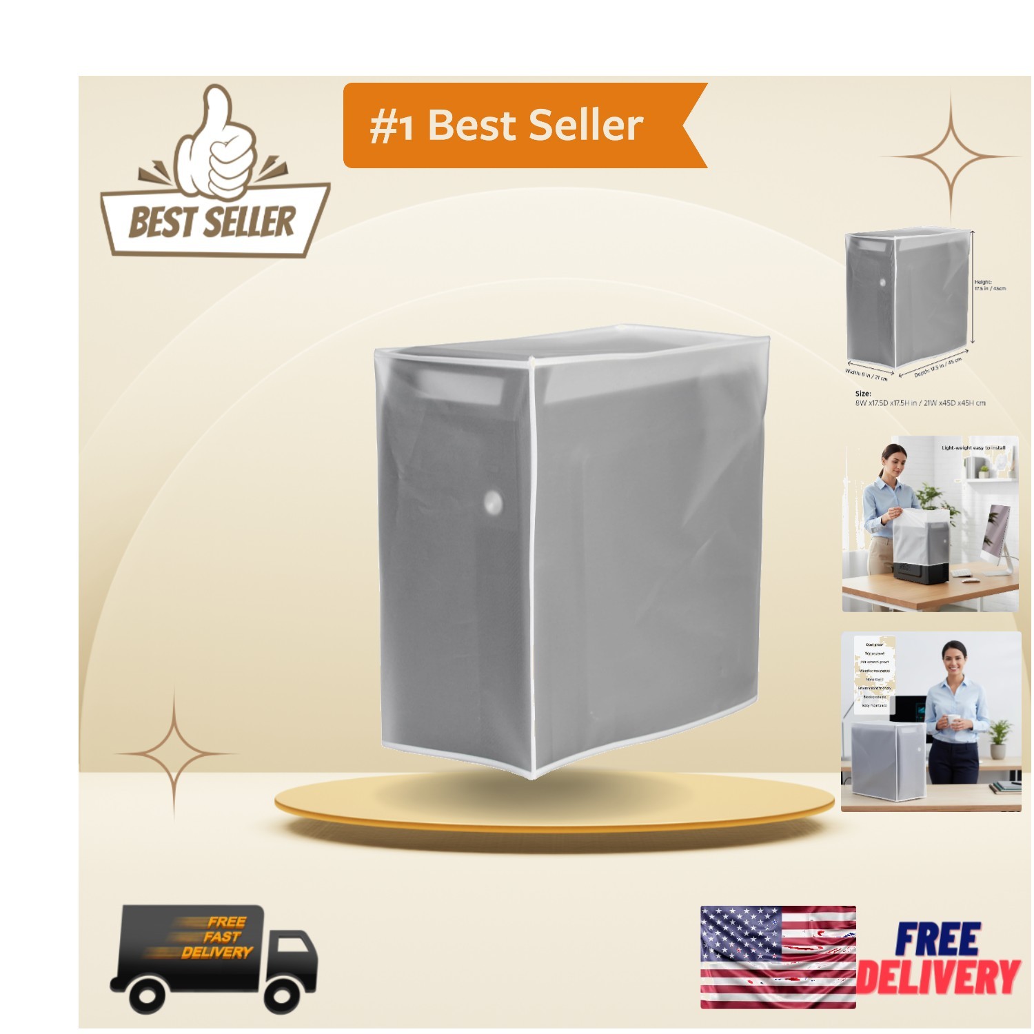 Transparent Full Body Protective Case for Mid-Tower CPUs - Waterproof 8x17.5 In